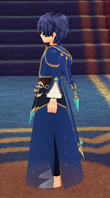 Equipped Astrologer Outfit (M) viewed from the side with the hood down