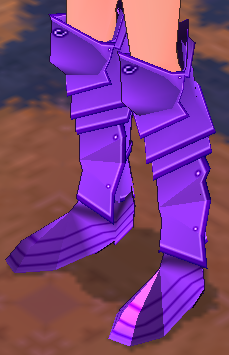 Equipped Dustin Silver Knight Greaves (Purple) viewed from an angle