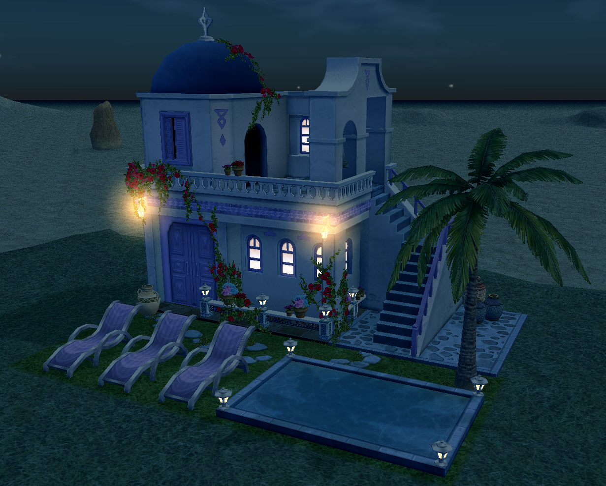 How Kalliste Pool Villa appears at night