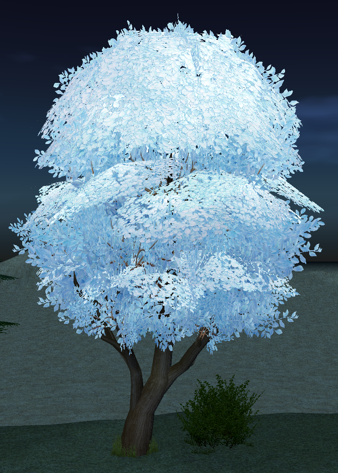 How Homestead Blue Cotton Candy Tree appears at night