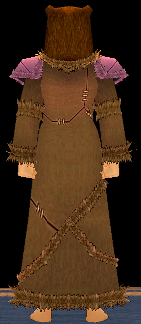 Equipped Female Giant Bear Robe viewed from the back with the hood up