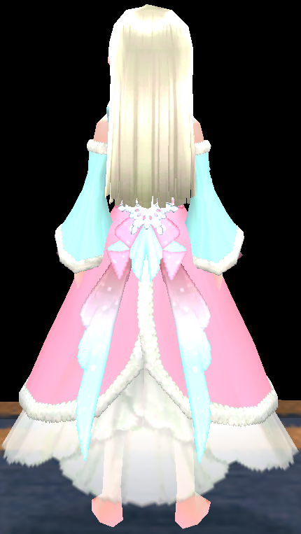 Equipped Frostblossom Dress viewed from the back with the hood down