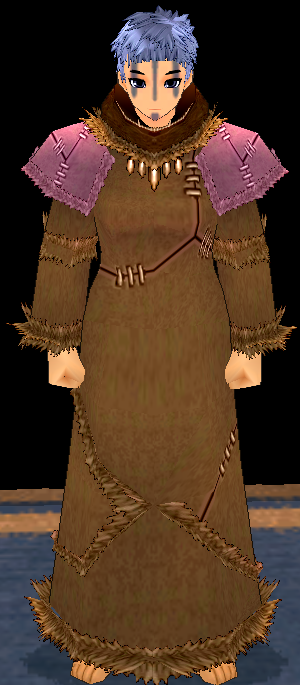 Equipped Female Giant Bear Robe viewed from the front with the hood down