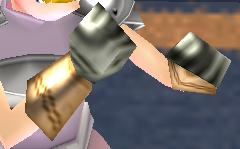 Equipped Swordswoman Gloves viewed from an angle