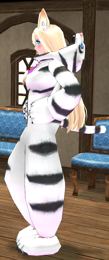 Equipped Giant White Tiger Robe viewed from the side with the hood down