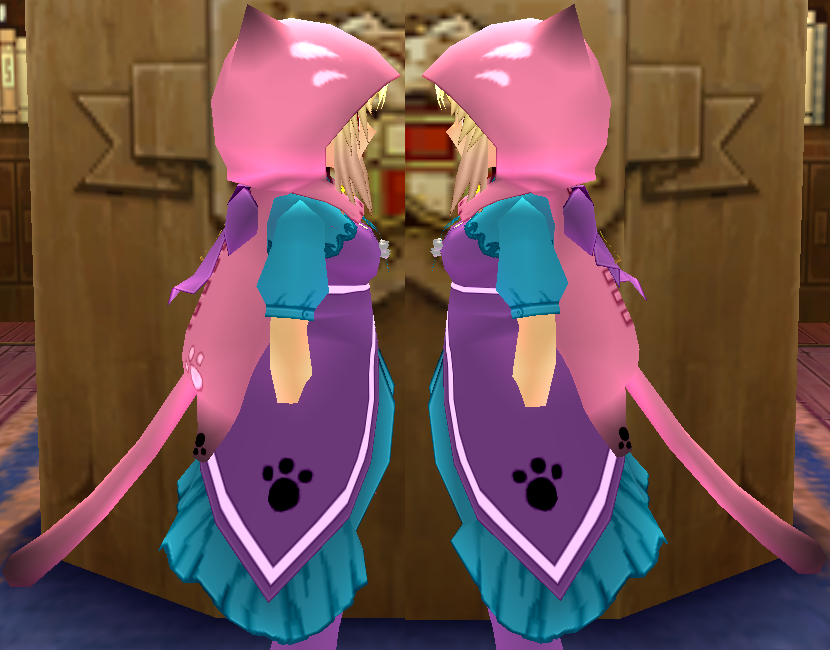 Equipped Cat Cape Outfit (F) viewed from the side with the hood up