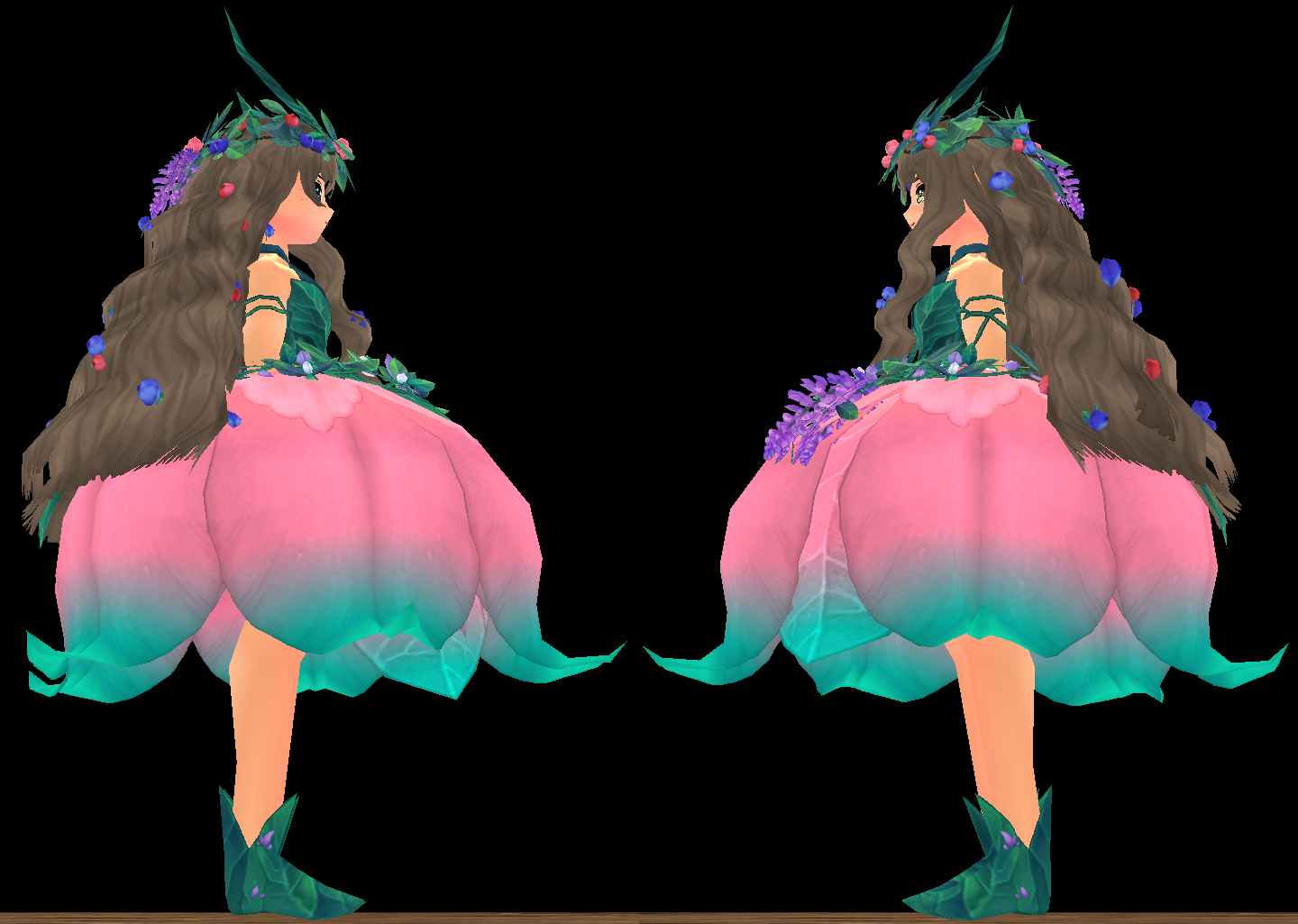 Equipped Fleur's Set viewed from the side