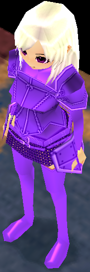 Equipped Valencia's Cross Line Plate Armor (F) (Purple) viewed from an angle