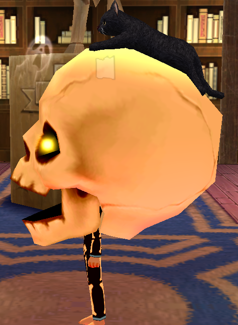 Equipped Bighead Skull Robe viewed from the side with the hood down
