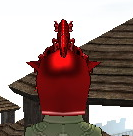 Equipped Dragon Crest (Red) viewed from the back with the visor up