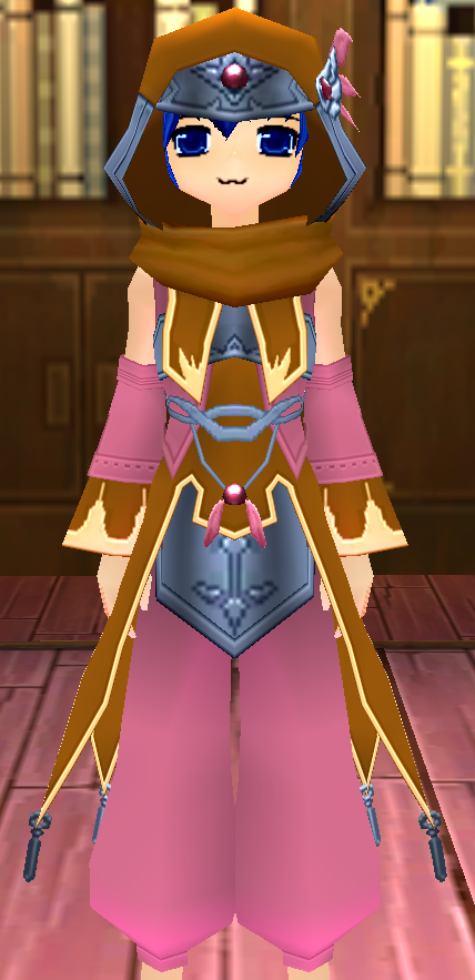 Equipped Gamyu Wizard Robe Armor (M) viewed from the front with the hood up