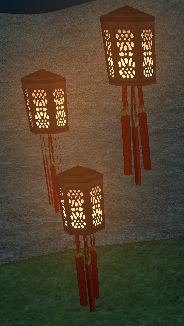 How Homestead Oriental Lamp Trio appears at night
