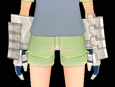 Equipped Saber Gauntlets viewed from the front