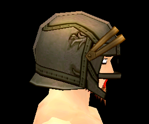 Equipped Tara Infantry Helmet (Giant M) viewed from the side with the visor up