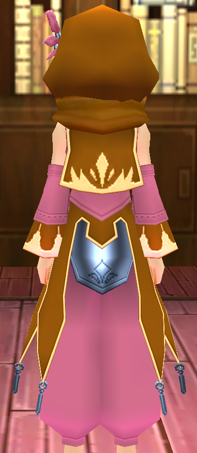Equipped Gamyu Wizard Robe Armor (M) viewed from the back with the hood up