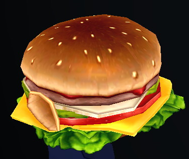 Equipped Cheeseburger Hat viewed from an angle
