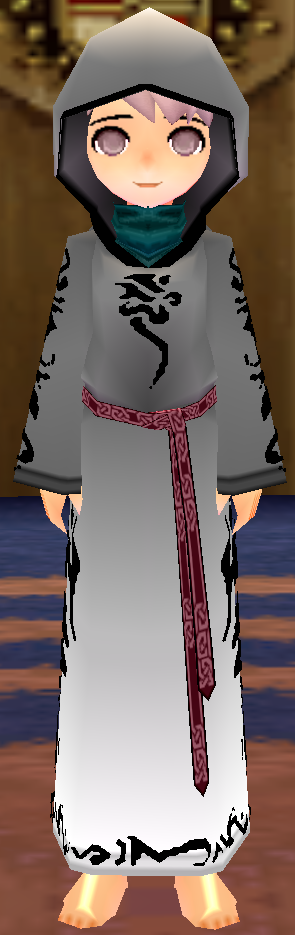 Equipped Female Anti-Fomor Robe (Dyeable) viewed from the front with the hood up