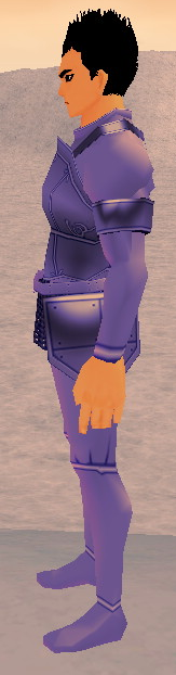 Equipped Male Valencia's Cross Line Plate Armor (Giant, Purple) viewed from the side