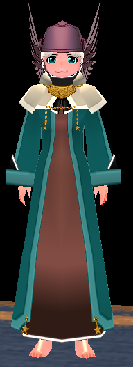Equipped Female Starlight Robe viewed from the front with the hood down