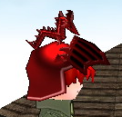Equipped Dragon Crest (Red) viewed from the side with the visor up