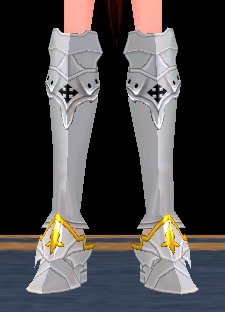 Equipped Saint Guardian's Boots (F) viewed from the front