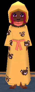 Equipped Female Tattered Teddy Robe viewed from the front with the hood up