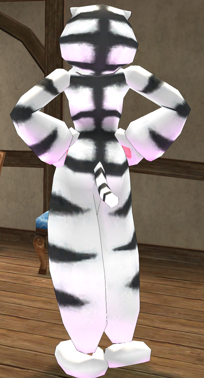Equipped Giant White Tiger Robe viewed from the back with the hood up