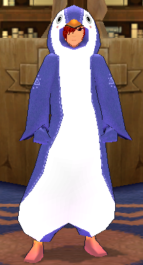 Equipped Giant Penguin Robe viewed from the front with the hood up